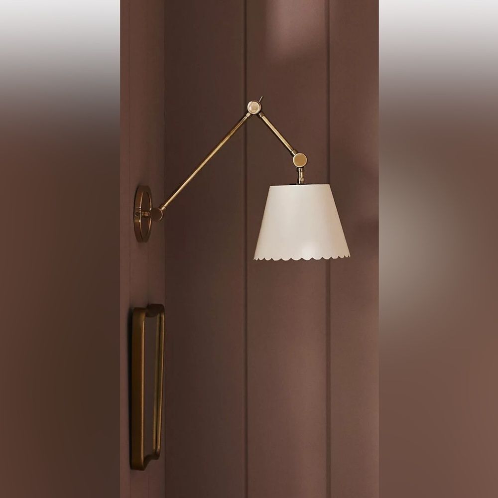 Anthropologie Roberta Scalloped Leather Task Sconce Wall Light - Picture 3 of 9